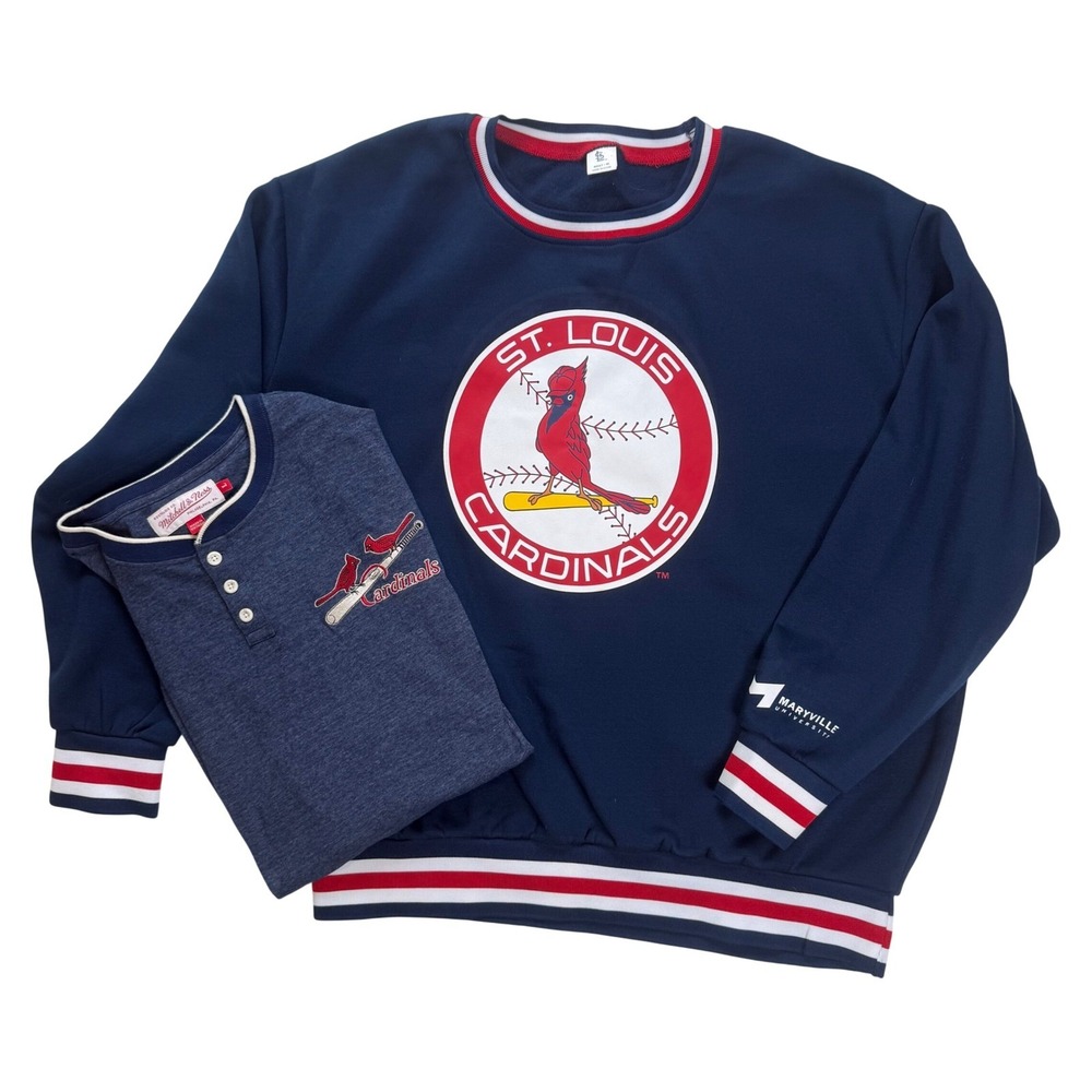 Mitchell & Ness St Louis Cardinals Henley & Sweatshirt Bundle Mens Large Navy L